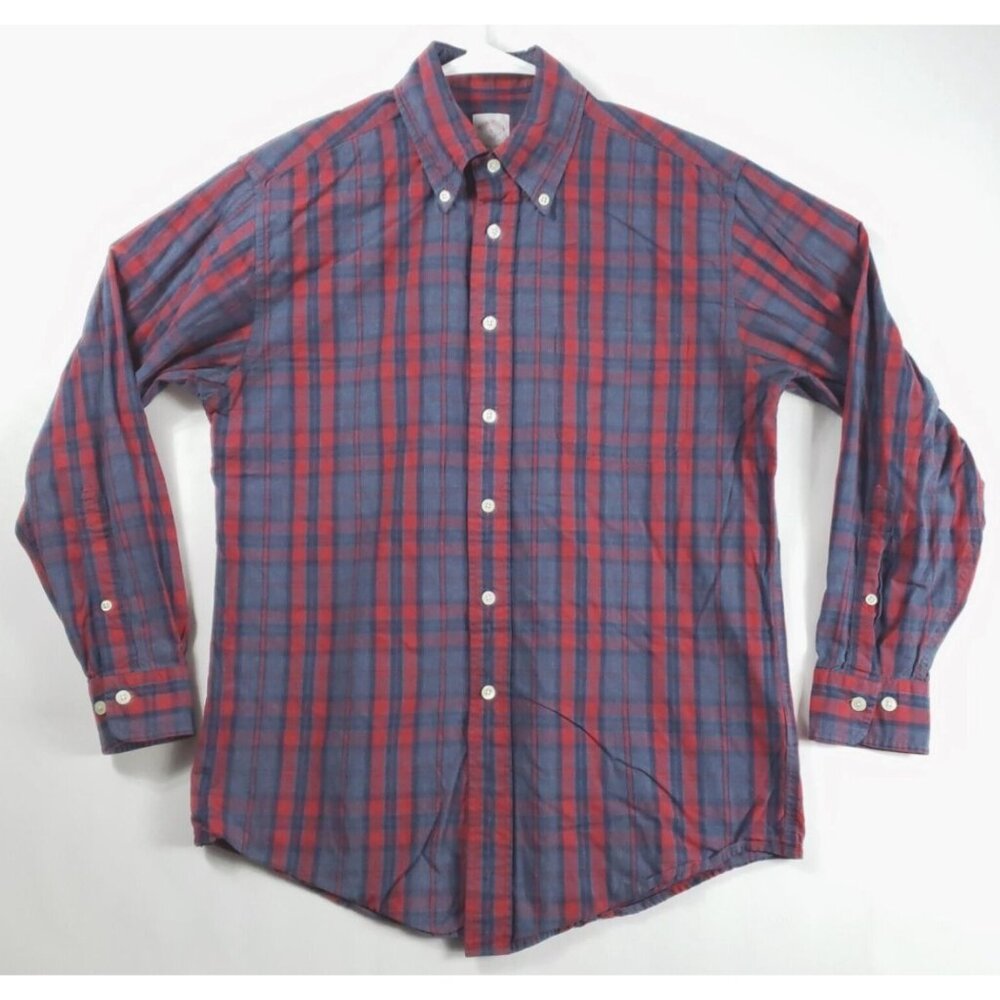 Brooks Brothers 346 Shirt Mens Small Blue Red Cotton Long Sleeve Plaid